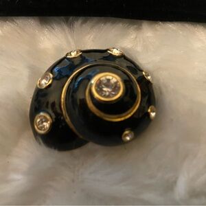 Erwin Pearl Black and Goldshell Brooch with Rhinestones